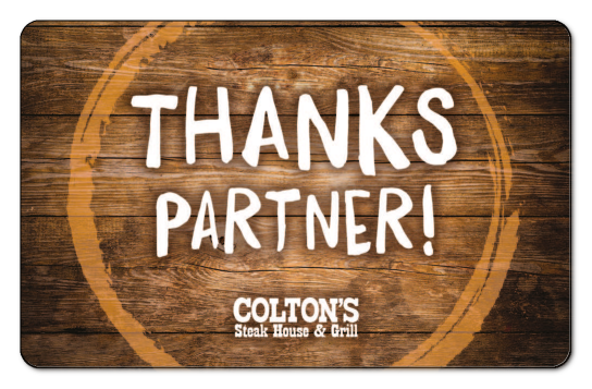 Thanks Partner written in white text over a wooden background with the Coltons logo in white.